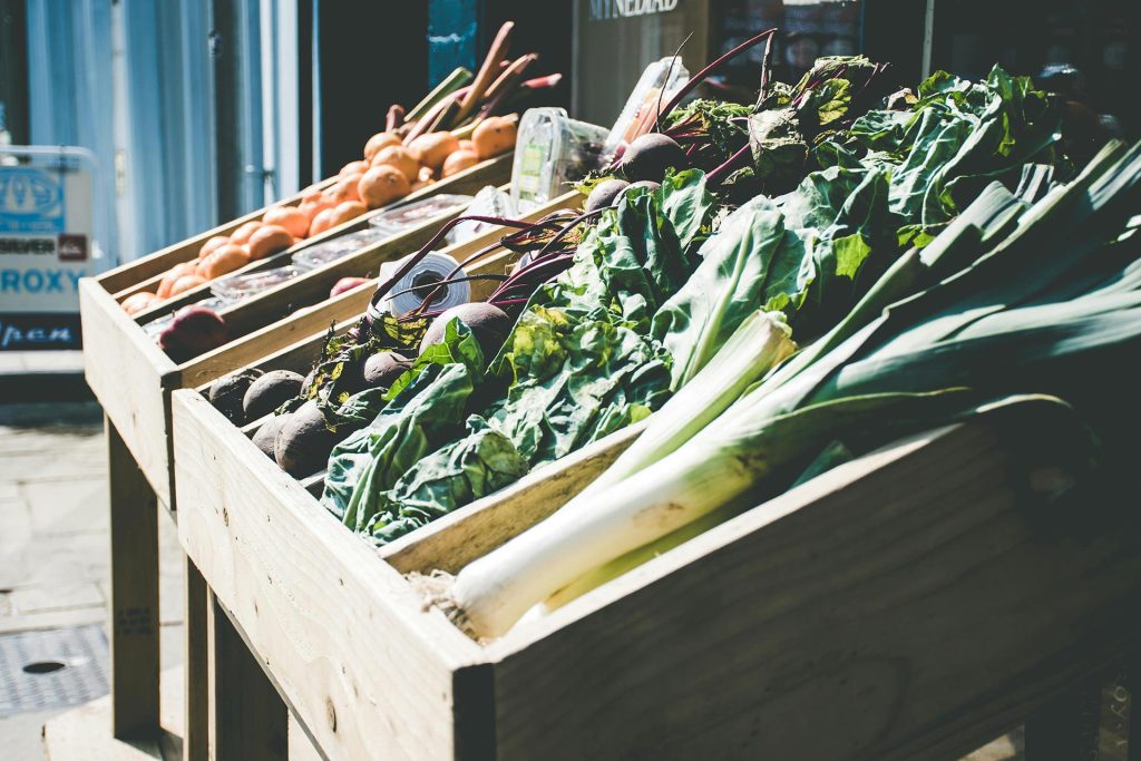 Close up of farmers market stand