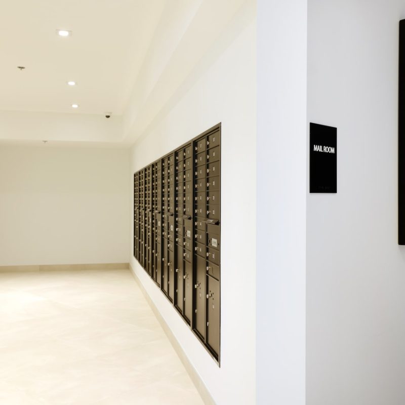 Station 250 mail room with modern lighting, contemporary design, and clean architectural lines Mundelein IL