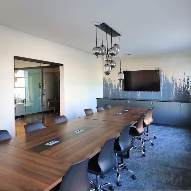 Station 250 large conference room with long table, multiple chairs, and professional lighting Mundelein IL